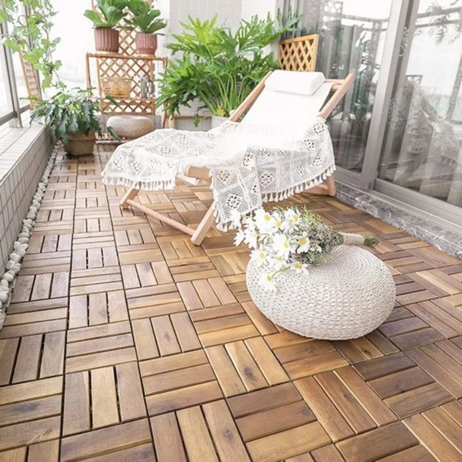 

10 Pieces 12 x 12 Inch Acacia Wood Interlocking Check Deck Tiles