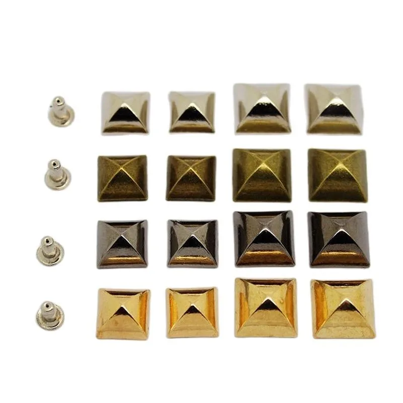 9/12 mm Pyramid Tents Square Bracelet Rivet Cap Stud Leather Craft Bag Hat Jeans Shoe Chocker Wallet Jewelry Trims Accessories