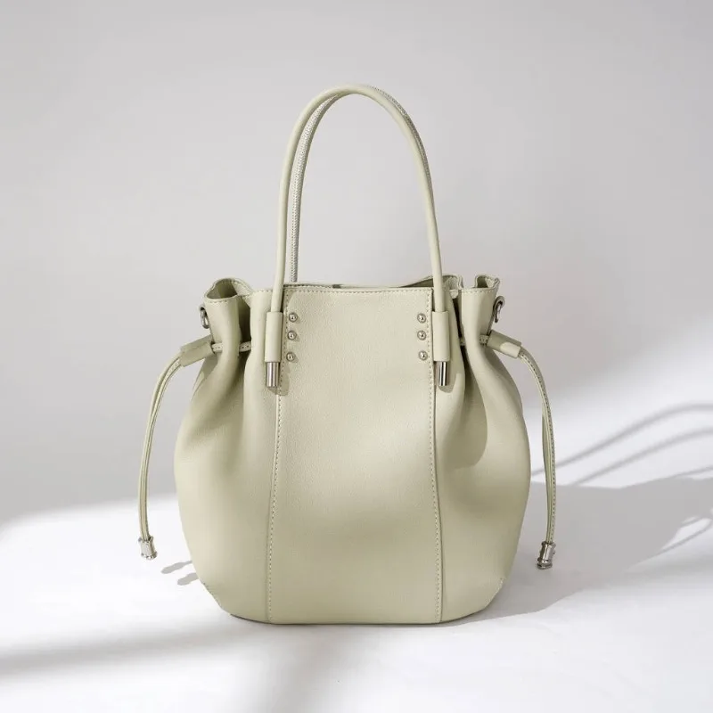 

Fashionable Women's Leather Bucket Bag Simple Temperament Single Shoulder Crossbody Bag Niche Design Commuting Handbag Wallet