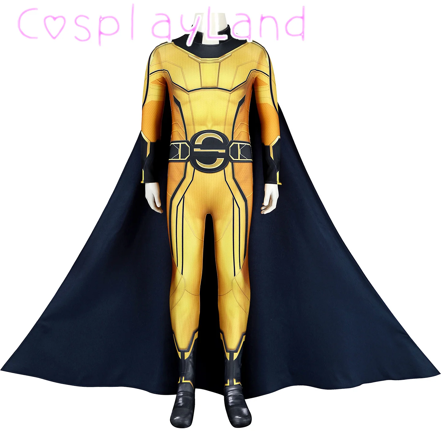 

Sentry Cosplay Costume 3D Printed Elatic Jumpsuit Cloak Outfit Full Set Christmas Halloween Party Costume Yellow Zentai Bodysuit