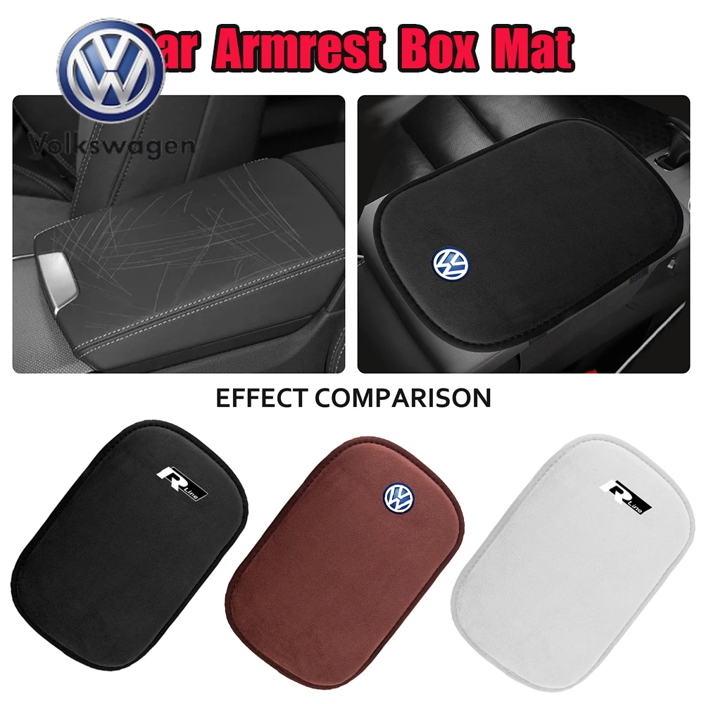 

Emblems Car Armrest Cover Auto Armrest Box Protective Pad for VW Volkswagen CC T-ROC Golf Sharan Passat Polo Tiguan RLine Sciroc