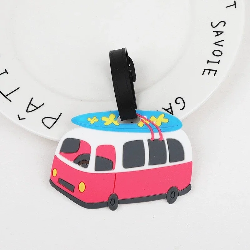 Cartoon Trolley Luggage Tag - PVC Soft Rubber Travel Anti-Loss Name Tag for Airplane Boarding & Check-in