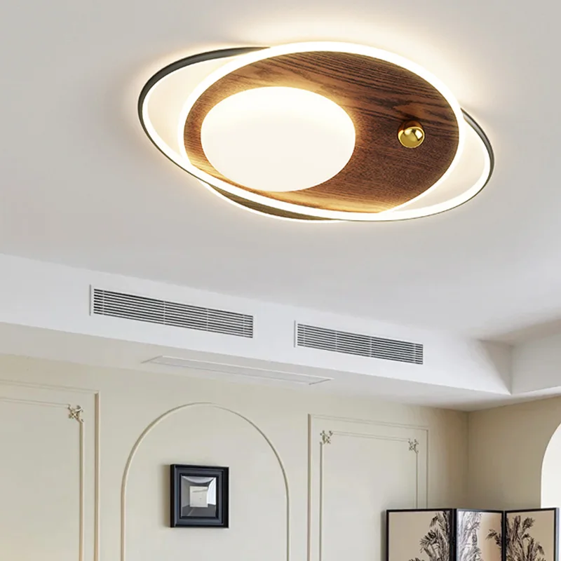 Bedroom ceiling lamp walnut grain medium ancient style creative advanced sense round eye protection book room lamp