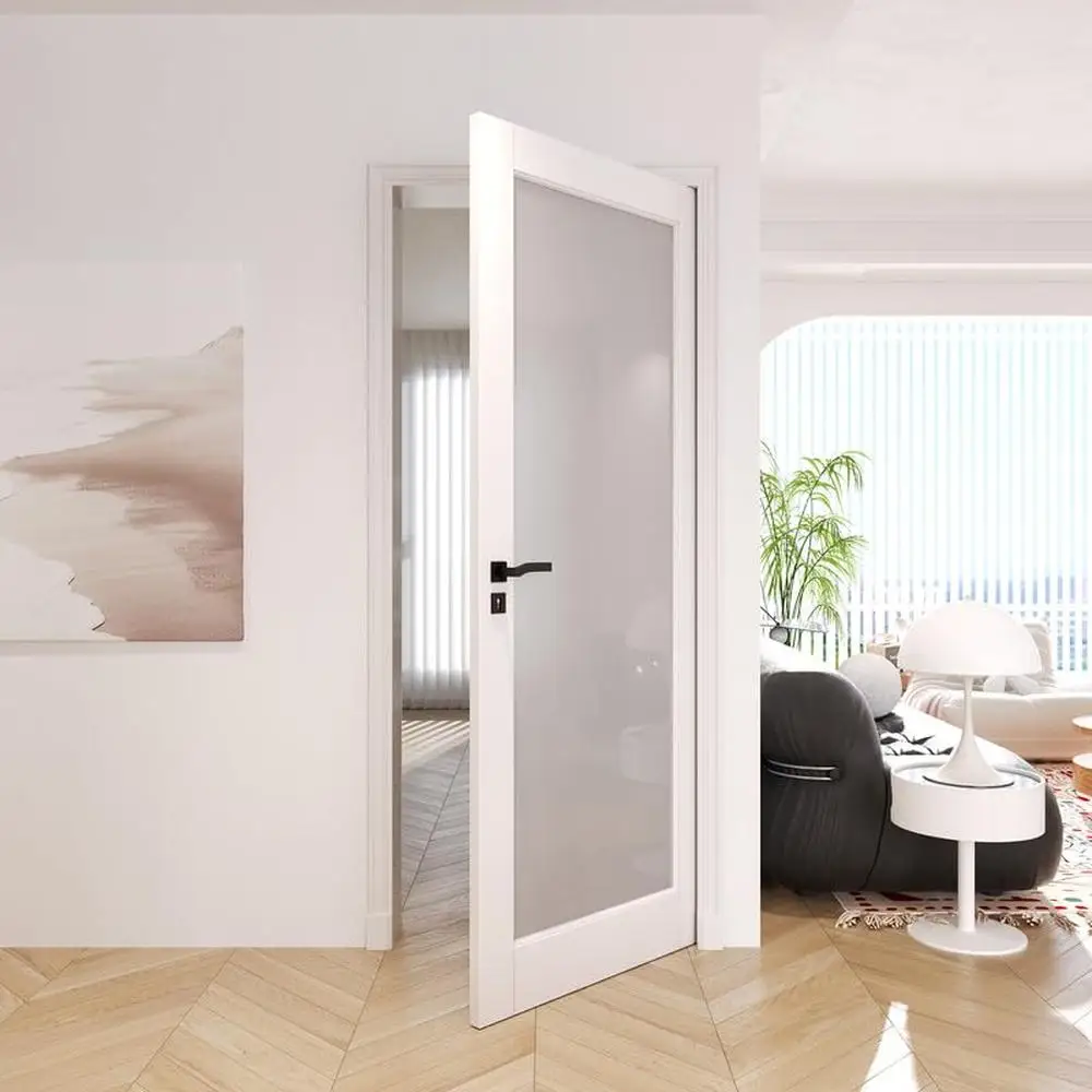 32x80 Tempered Frosted Glass Interior Door Slab Easy Install Without Hardware Required