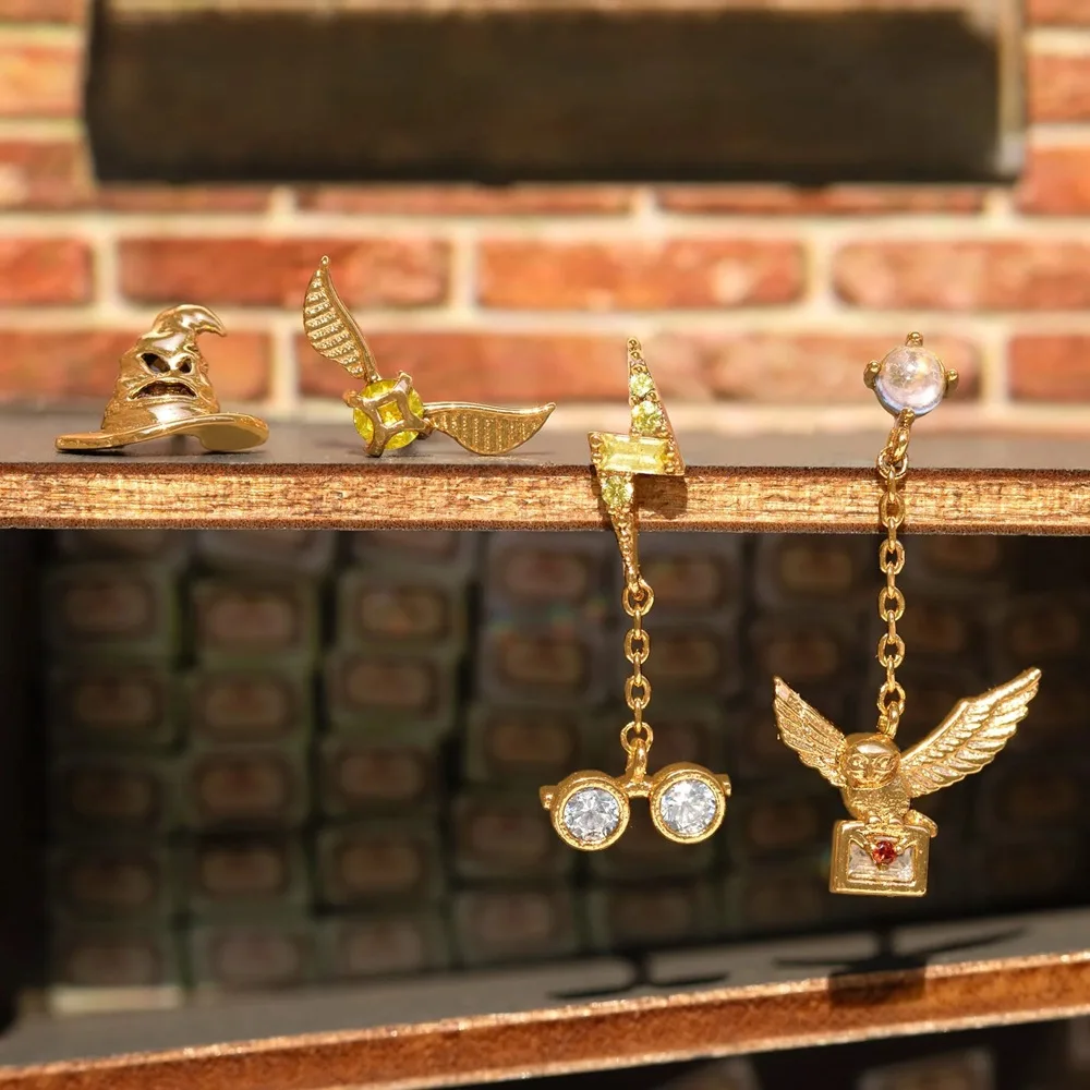 4 قطعة مطلية بالذهب مكعب الزركون معبد الكرتون وأقراط مجموعة للنساء الفتيات متعة البومة معالج قبعة عنصر القرط مجوهرات هدايا #3