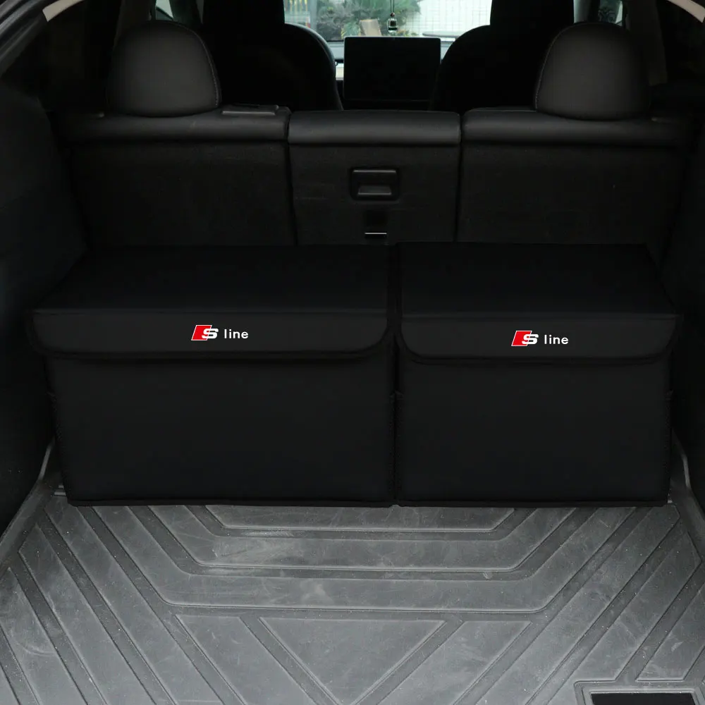 Caja organizadora de maletero de coche, bolsas de almacenamiento de cuero de gran capacidad para guardar y ordenar para Audi A4 B8 B6 A1 A5 Q3 Q7 Q5