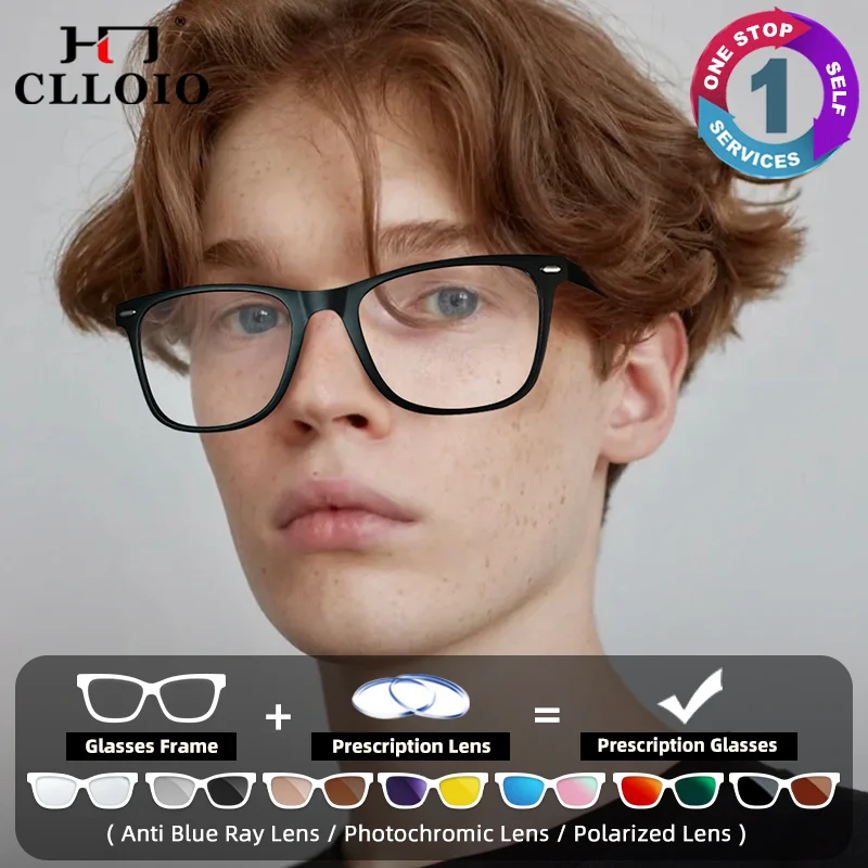 

CLLOIO Men Optical Myopia Prescription Glasses Trendy Square Anti Blue Light Progressive Eyeware Photochromic Outdoor Eyeglasses