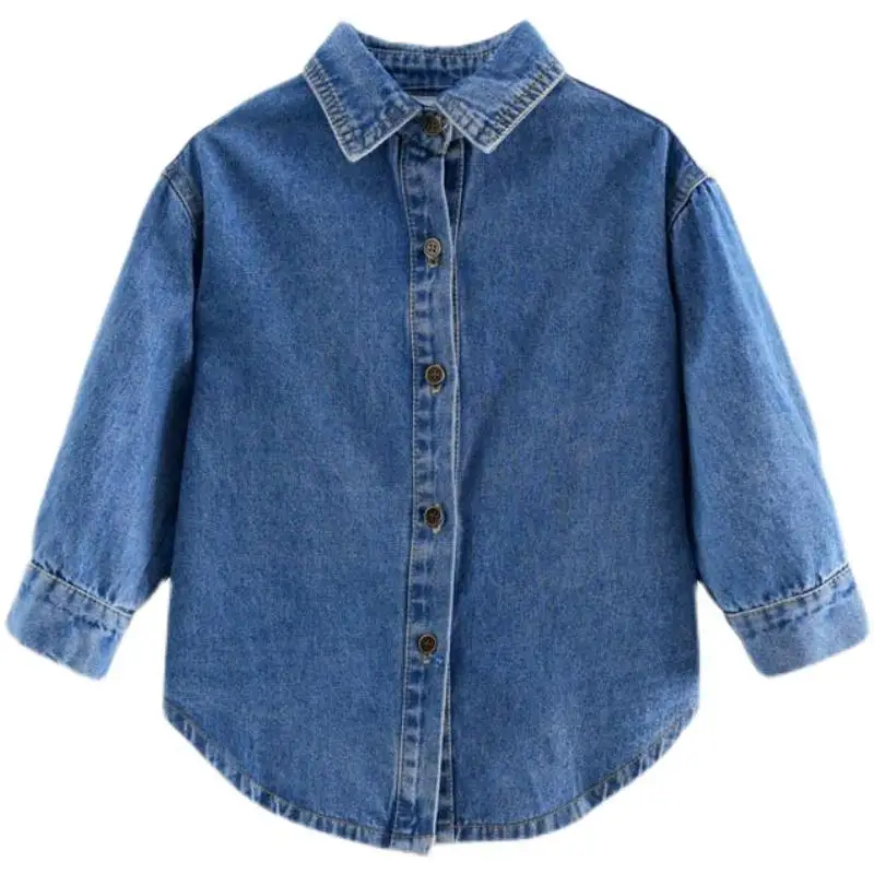 Fashion Style Children Girl\'s shirts Kids Denim Shirt Long Sleeve Blouses Solid Color Children\'s Shirt BC022