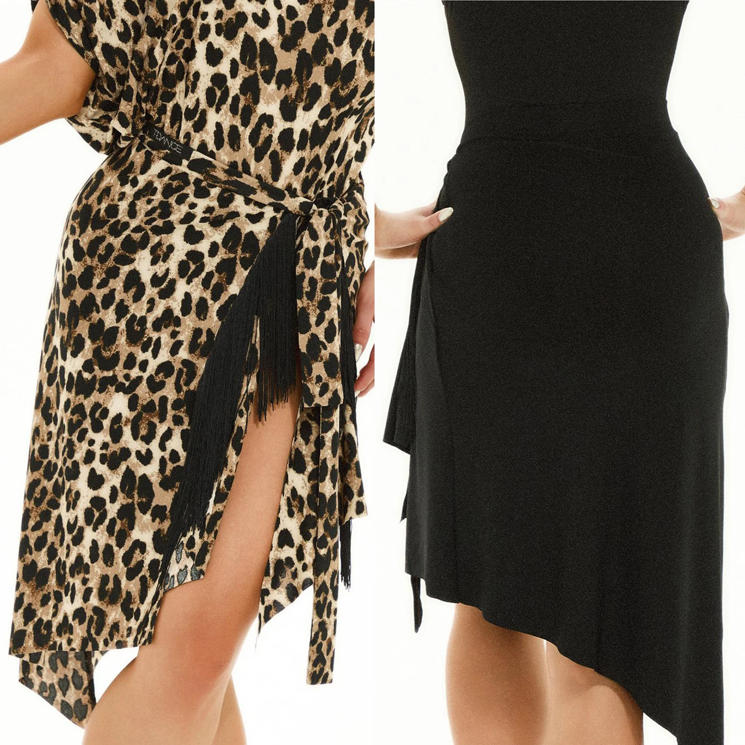 

Adult Latin Dance Clothes Women Practice Clothing Leopard Black Skirts Rumba Salsa Dance Skirt Strap Tassel Hip Scarf DNV23316