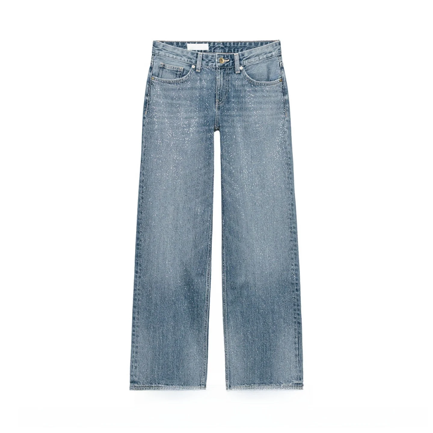 New 2026 Spring Summer Women's Low Waist Washed Casual Straight Leg Jeans Shiny Sequin Pants Simple Versatile Ladies Trousers
