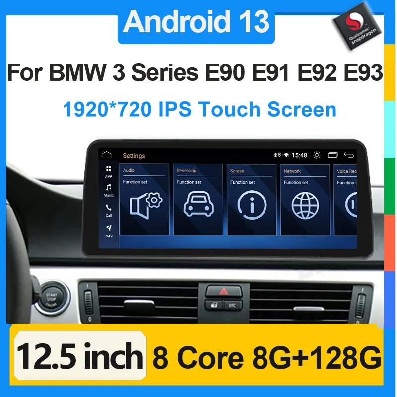 

Qualcomm 12.5-inch Wireless Carplay Car Multimedia Video Player GPS Navigation Stereo Screen Android 13 for BMW 3 Series E90 E91