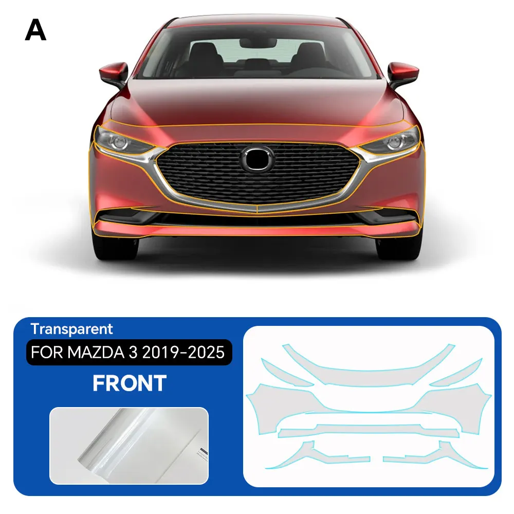 

For Mazda 3 2019-2025 TPU Bumper Hood Pre-cut PPF Kit Clear Paint Protective Film Custom Anti Scratch Self Healing Shield