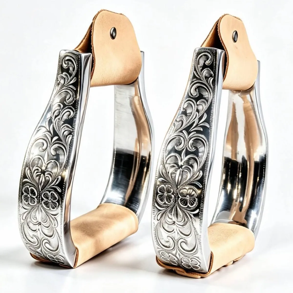 Custom Slanted Aluminum Horse Stirrups, Brown Leather