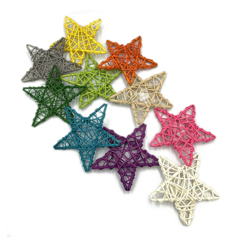 

100pcs 5cm Colored Christmas Rattan Balls Star Shape Rattan Wicker Ball Ornaments Christmas Star Pendants for Xmas Wedding Craft