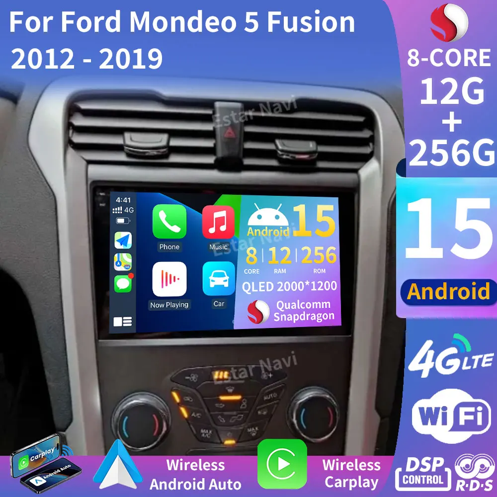 أندرويد 15 لفورد مونديو 5 فيوجن 2012 - 2019 راديو السيارة نظام تحديد المواقع اللاسلكي Carplay السيارات مشغل وسائط متعددة نافي رئيس وحدة ستيريو QLED #1