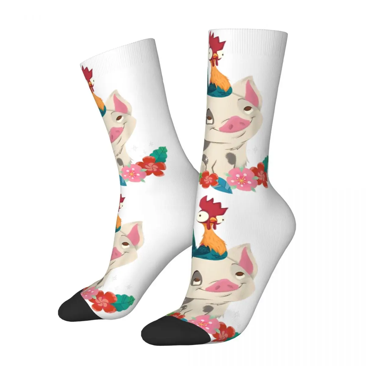 Moana Hei Hei Rooster Pua Flowers Sketch Portrait Socks Men Women Polyester Casual Socks Hip Hop Spring Autumn Winter Socks Gift