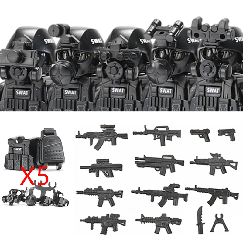 Blocos de Montar da Série Forças Especiais Militares, Figura de Soldado da Polícia da Cidade, Comando SWAT, Máscara de Defesa contra Gases, Armas, Brinquedo de Blocos