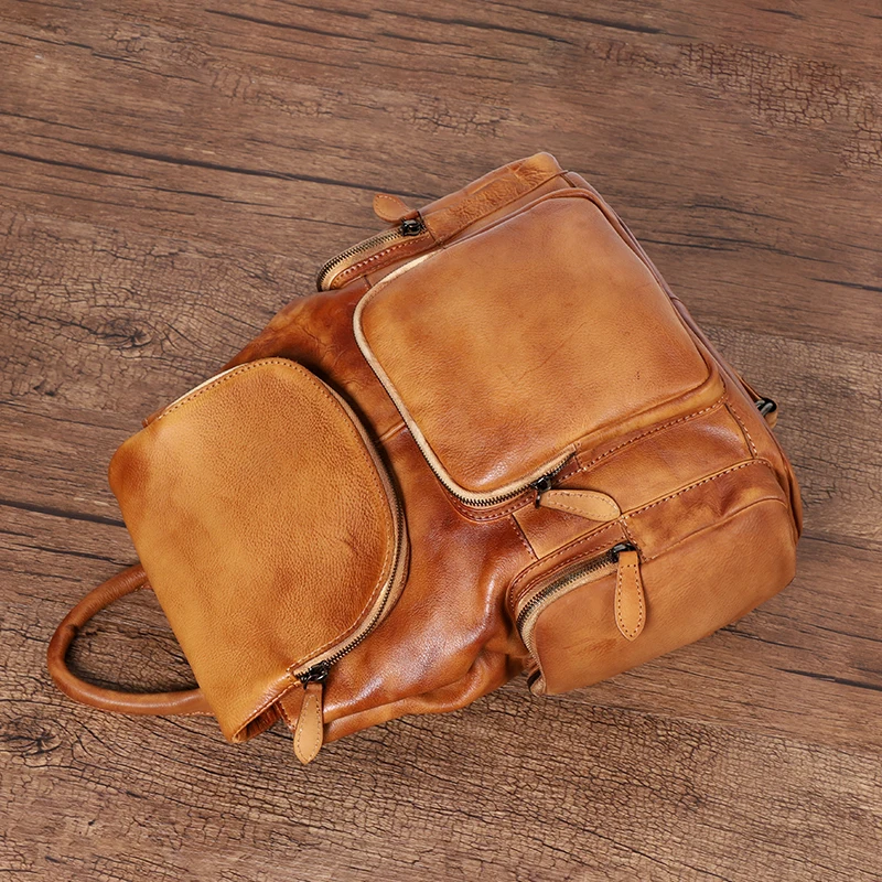 Mochila Original de cuero auténtico para hombre, bolsos de viaje hechos a mano de gran capacidad, mochilas Vintage, mochila escolar de cuero, mochila de moda para niños