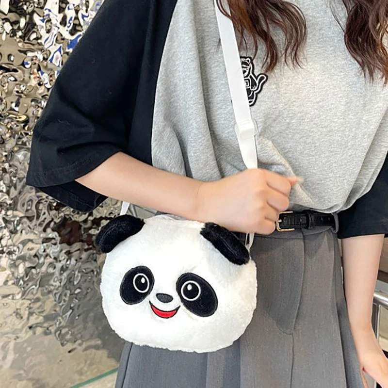 Kawaii Panda Head Plush Shoulder Bag  Kids Plush Coin Purse Storage Bag Soft Cute Cartoon Gift Crossbody Bag For Boys Girls