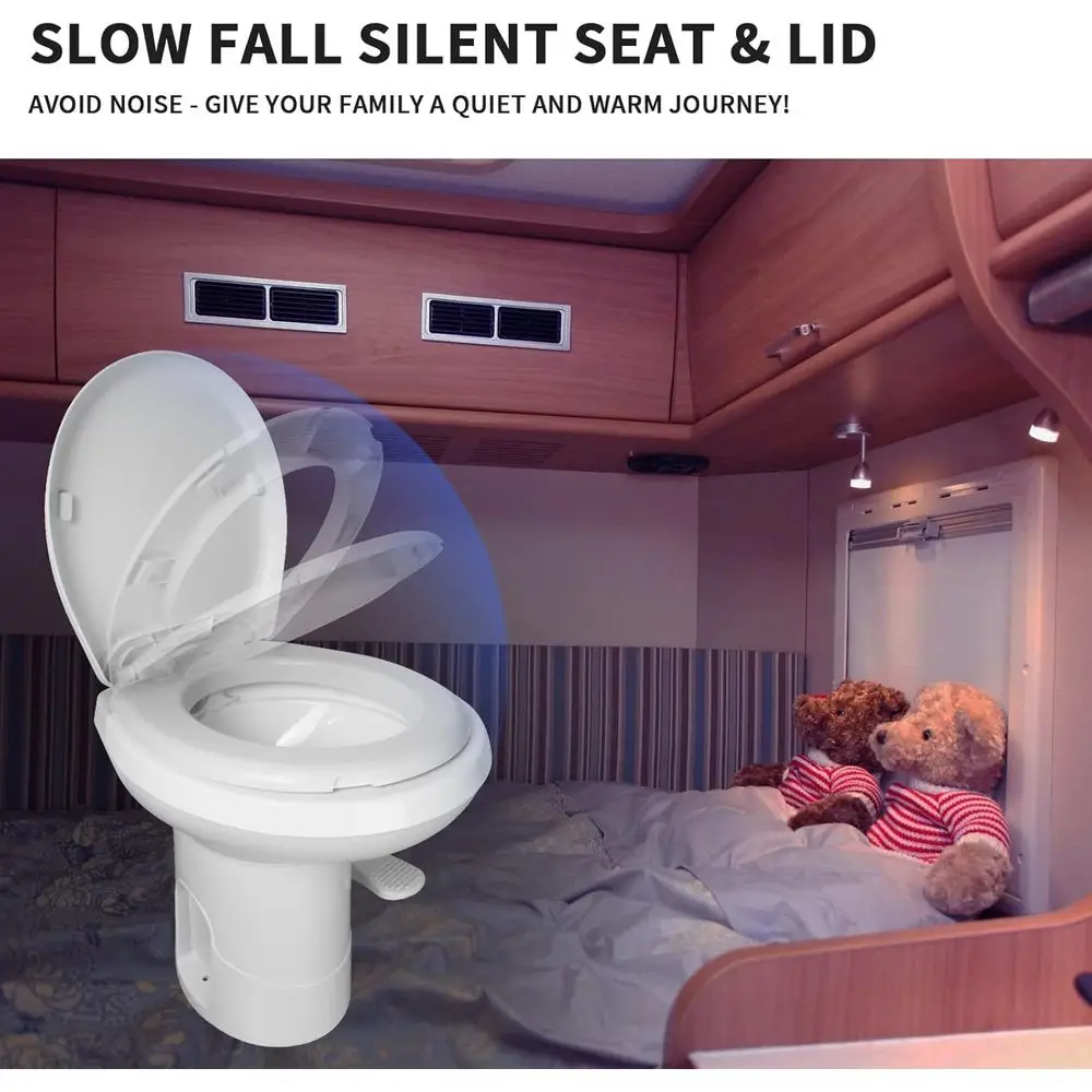 2026 New RV & Motorhome Toilet - Upgraded Pedal Flush, Gravity Flush with T-Style Outlets & Flange | Slow-Close Seat Cover view 3