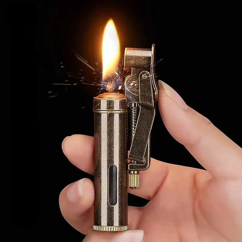 2024 New Copper Kerosene Lighter Visual Oil Tank One-key Ignition Retro Nostalgic Grinding Wheel Lighter Men's Smoking Gift Tool