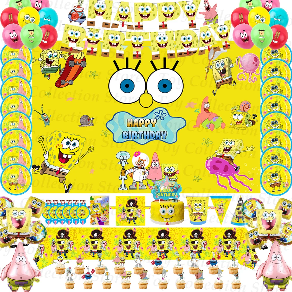 

Sponge-bobed Anime Figures Party Supplies Party Tableware Full Sets Party Decoration Festivel Family Event DIY Gifts Baby Shower