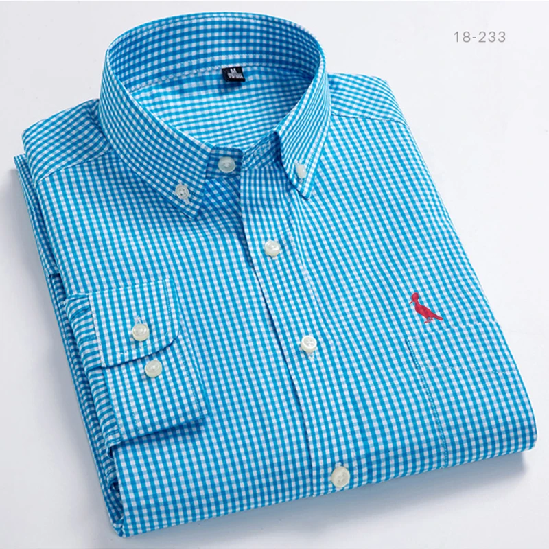 New 2021 camisas Spring Autumn Shirts High Quality Men\'s Plaid Cotton Button Collar Formal Long Sleeve Men\'s resevaed