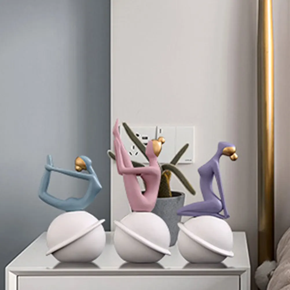 

Vintage Resin Craft Ornament Yoga Figure Statue for Room Cabinet Shop Interior Adorable Design Unisex Colors Yoga Decor