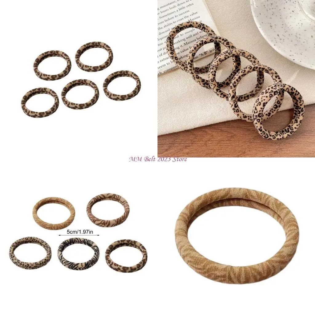 

49ME Animal Pattern Hair Rope Accessories 5PCS Stretchy Seamless Design Securely Hold