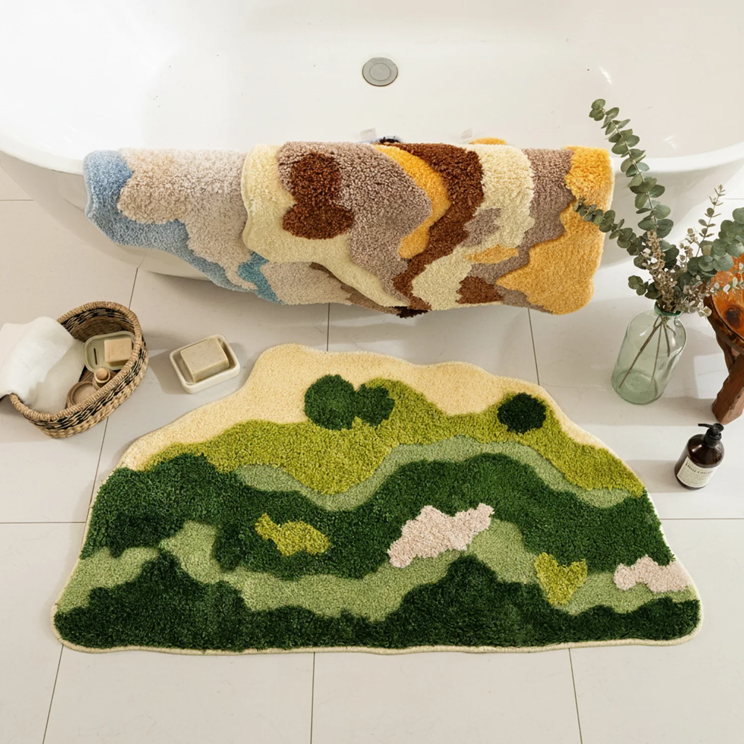 Non Slip Soft Absorbent Grass Bath Mat Washable Fluffy Home Decor Bathroom Doormat 3D Moss Tufted Rug for Bedroom Carpet