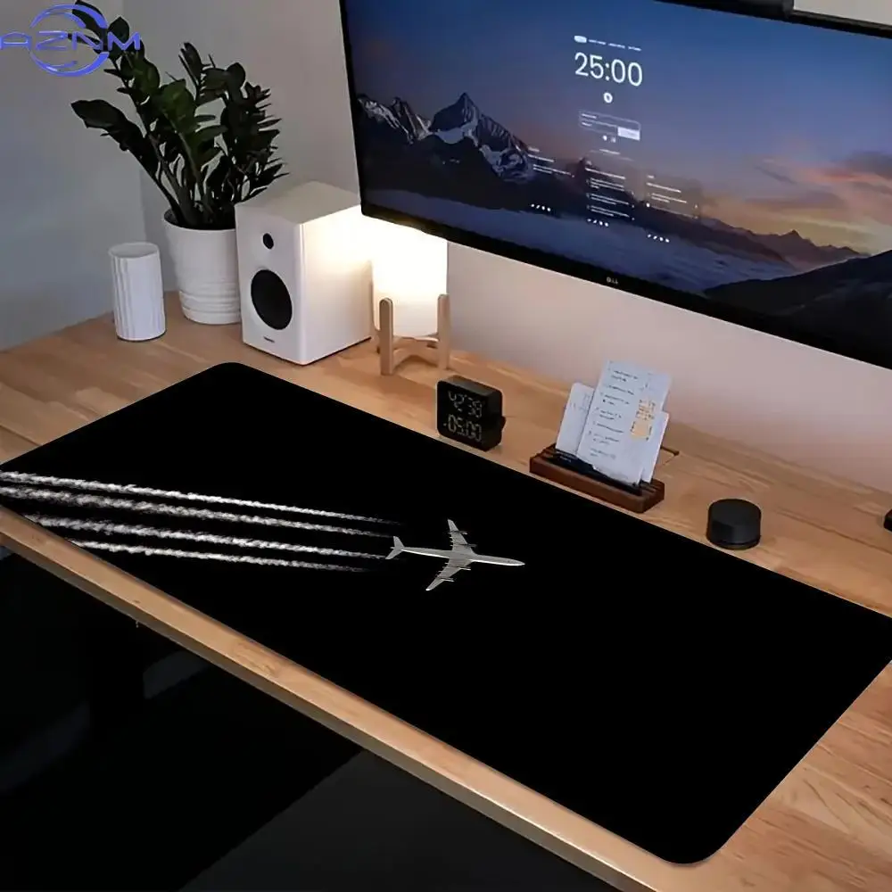 Minimal Aviation Mouse Pad Waterproof Non‑Slip Sleek Jet Aircraft Contrail Black Tone Print Mousepad PC Laptop Desk Accessory