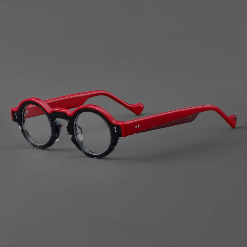 Women Fashion Black Red Color Blocking Optical Eyeglasses Frame Round Retro Spectacles Can Fill Hyperopia Myopia Prescription