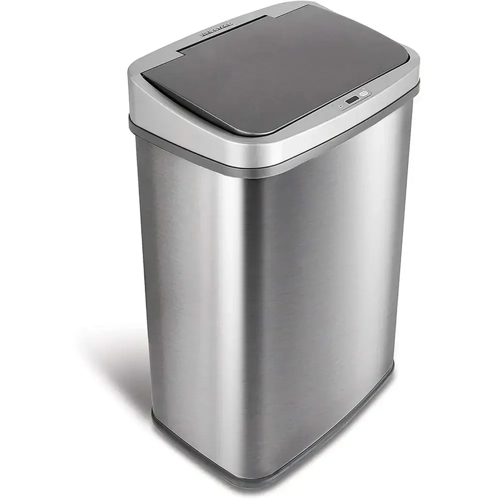 Kitchen Trash Can Stainless Steel Touchless Sensor Garbage Bin 13.2 Gallon Capacity Gunmetal Trim DZT-50-28BR Model