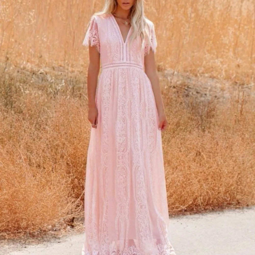 

Sapmae V-neck Short A-line Floor-length Zipper Up Pink Lace White Simple Prom Evenning Cocktail Formal Dress For Women In 2024