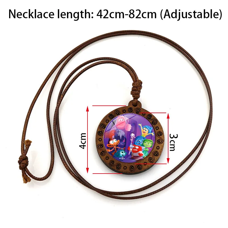 Cartoon Inside Out Wooden Pendant Antique Brown Wax String Necklace All Accessory Retro Sweater Unisex Chain