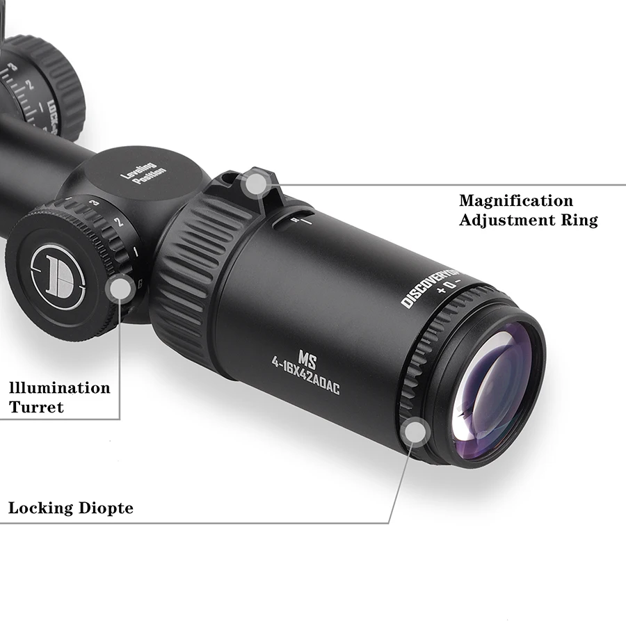 Imagem -04 - Discovery-spring Riflescope para a Caça Scope Shockproof Vermelho e Verde hd Iluminação Vidro Gravado Visão Retículo 416x42aoac