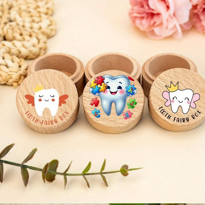 Tooth Box for Boys and Girls Teeth, Wooden Tooth Fairy Holder, Keepsake Storage for First Lost Tooth
