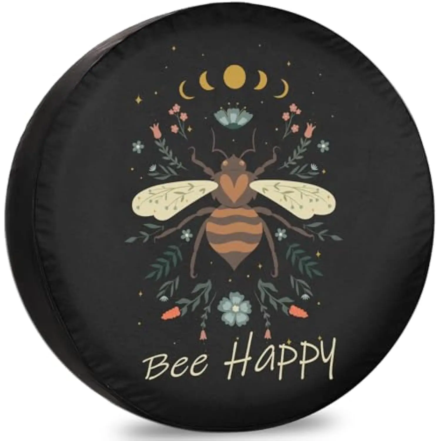 

Bee Happy Moon Phase Bumble Bee Spare Tire Cover Weatherproof Wheel Protector Accessories