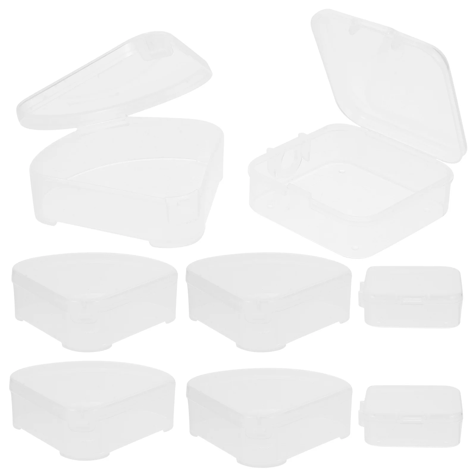 8 قطع من صندوق نفخة البودرة، إسفنجة مكياج بلاستيكية صغيرة، حقيبة تخزين شفافة على شكل مثلث مربع لحماية الغبار