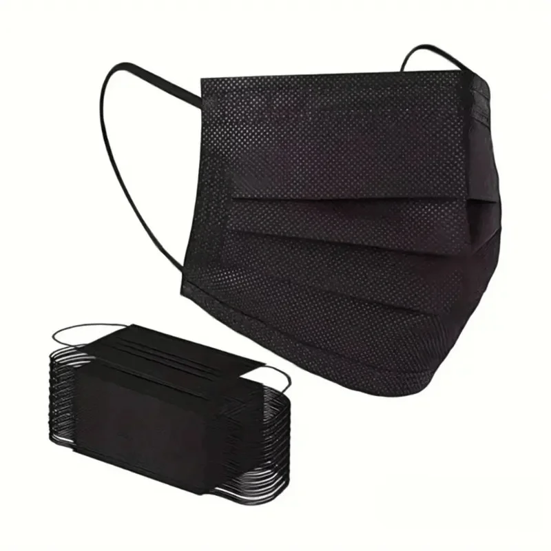 100-1000pcs Adult Black Disposable 3-Layer Mask, Comfortable Elastic Earrings, Dust-Proof, Outdoor Daily Essential Mask
