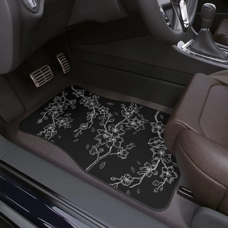 

Cherry Blossom Sakura Car Floor Mats Set Custom JDM Car mats Japanese Inspired Floral Design Graphic Black Whiteai