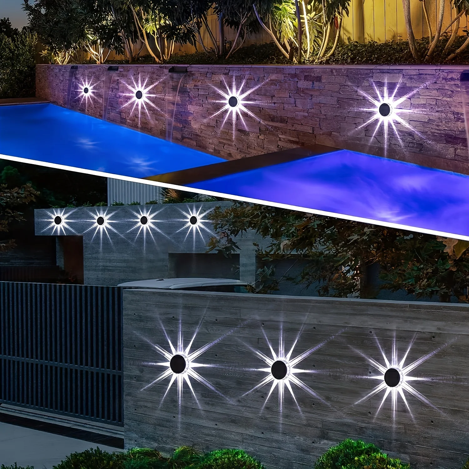 

4-Pack Solar Wall Lights Sun Powered Fence Lights Waterproof Outdoor Lighting for Garden Deck Patio Steps Passageway Solar Lamp