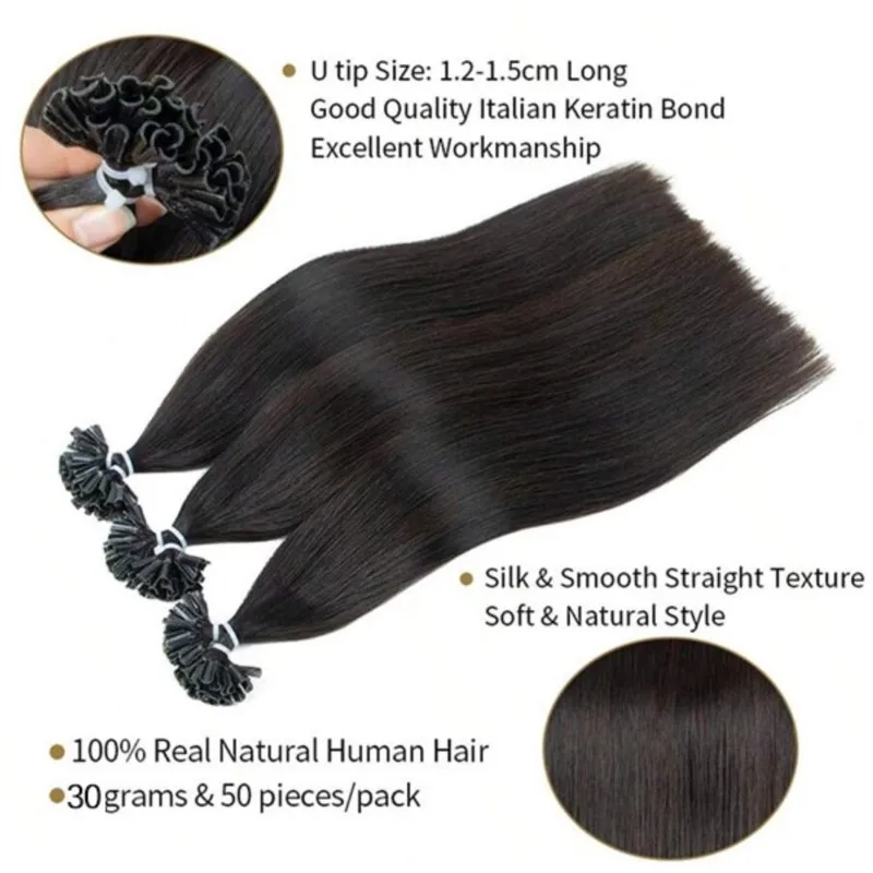 U Tip Hair Extensions Echt haar Blond Natuurlijk Echt Natial Hair Extensions 1,5 cm Keratine Haarcapsules 50 stuks 30 g 50 g 12-24 inch