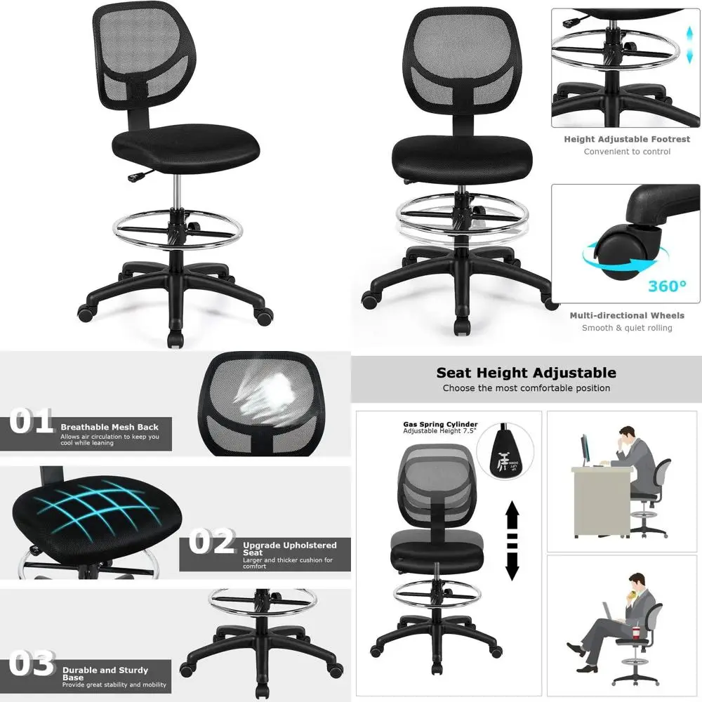 

Ergonomic Adjustable Height Office Chair with Footrest for Home and Standing Desks