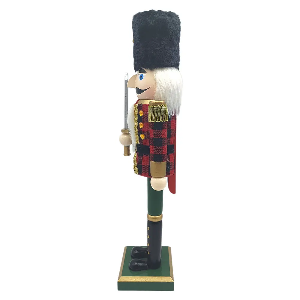 

Wooden Nutcracker Soldier Hand-Painted Christmas Ornament Classic Holiday Decor Festive Plaid Fabric Accent Nutcracker Figures