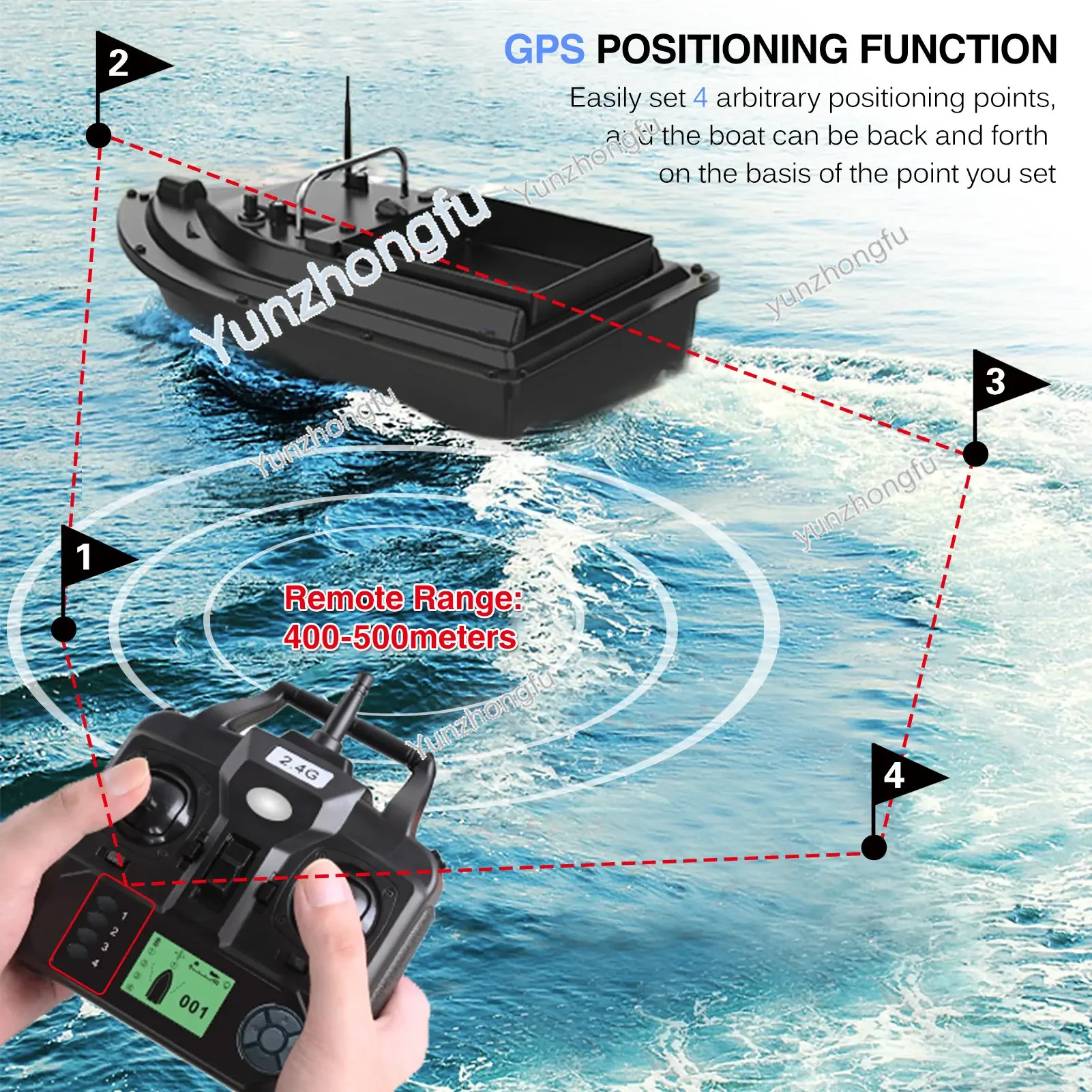 GPS Auto Return 2KG Load Bin 500M Distance Night Light 12000mah 6 Hours RC Ship Toy  Fishing Bait Boat with Bag