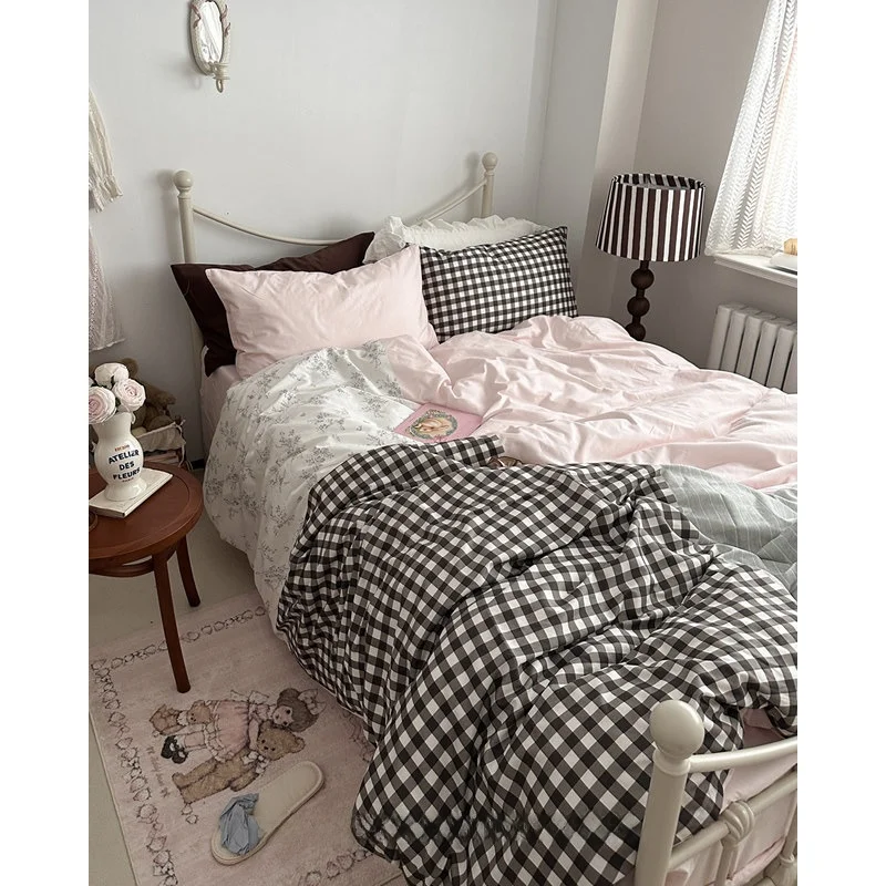 

Korean Style Retro Girl Pure Cotton Bedding Set Three Piece Four Piece Bed Sheet Cover Quilt Cover Bed Canopy Bedding Set