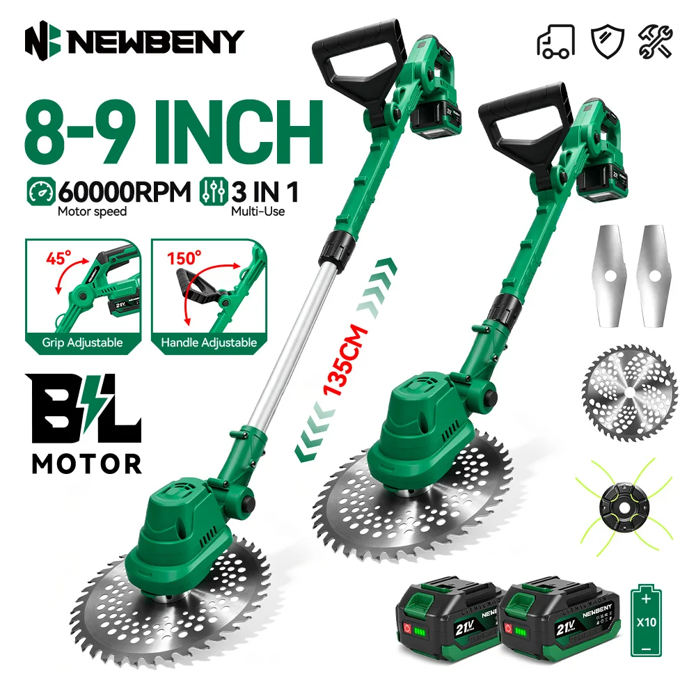 NEWBENY 3-in-1 Bürstenloser Elektrischer Rasenmäher Kabelloser Garten-Grasschneider Trimmer Elektrowerkzeug für Makita 21V Akku