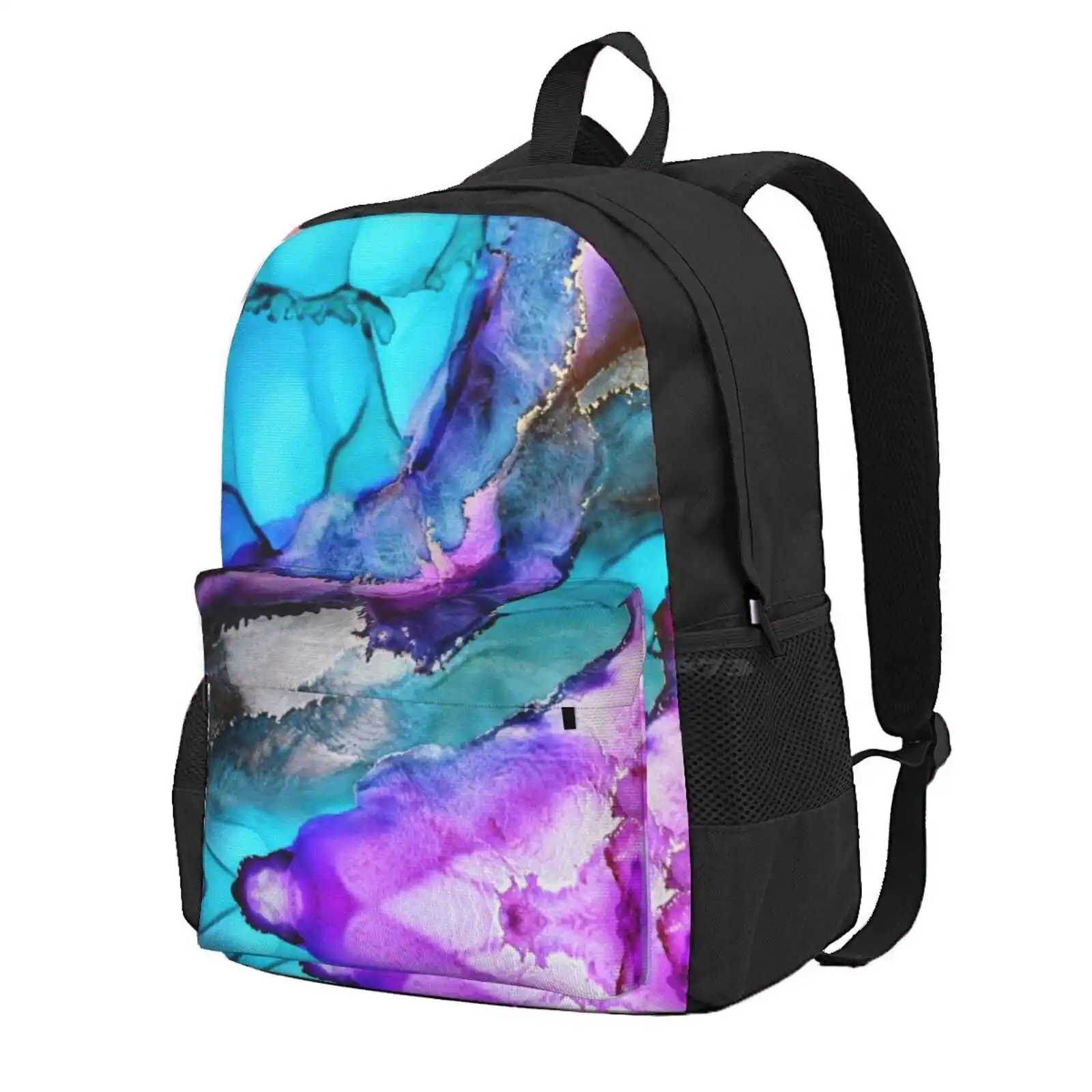 

Vivid Waters Hot Sale Schoolbag Backpack Fashion Bags Purple Turquoise Art Purple Art Purple And Turquoise Abstract Art Ink Art