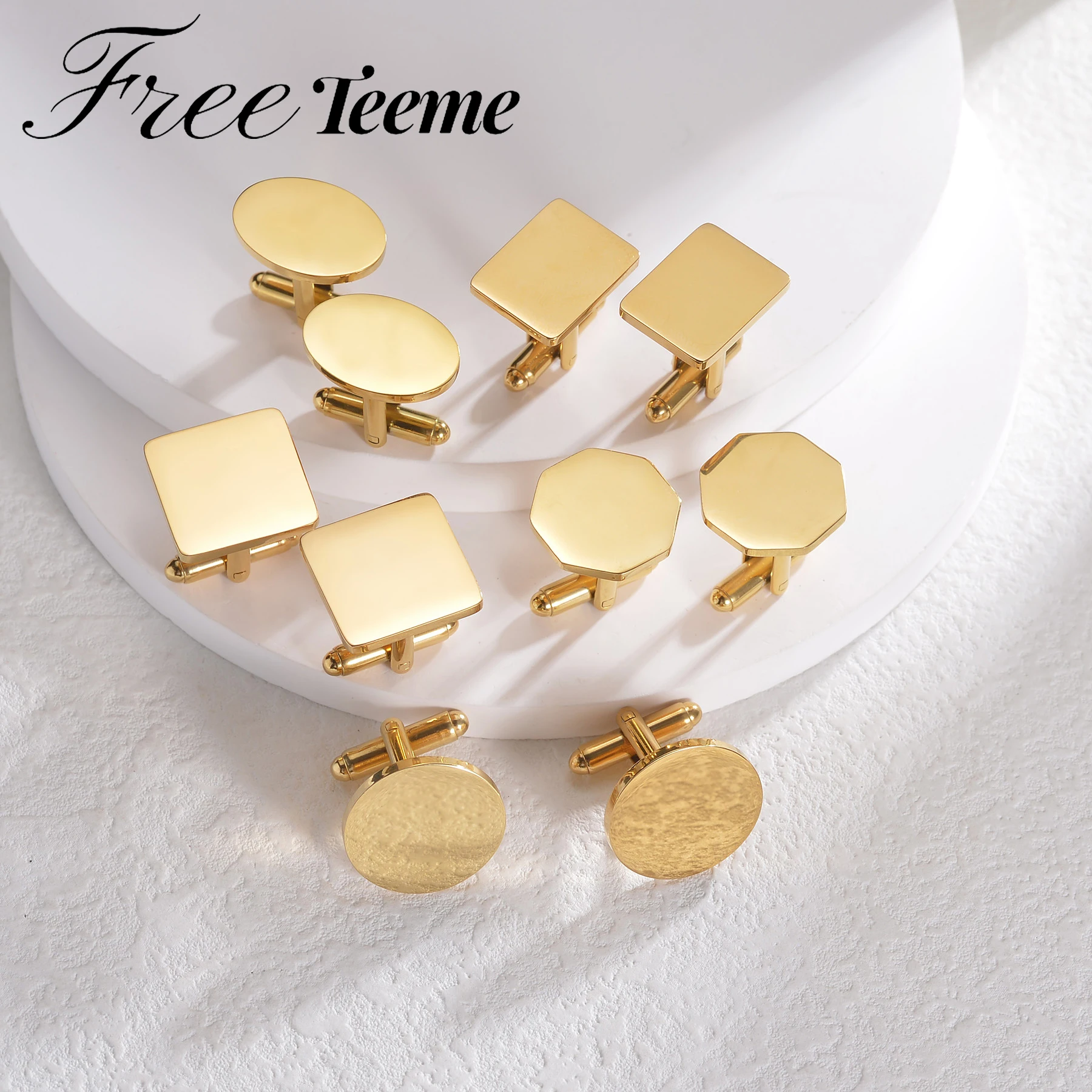 Freeteeme موضة 1 زوج أزرار أكمام للرجال النساء الفولاذ المقاوم للصدأ زر زوجين عشاق الكفة وصلة الزفاف عيد ميلاد مجوهرات هدية